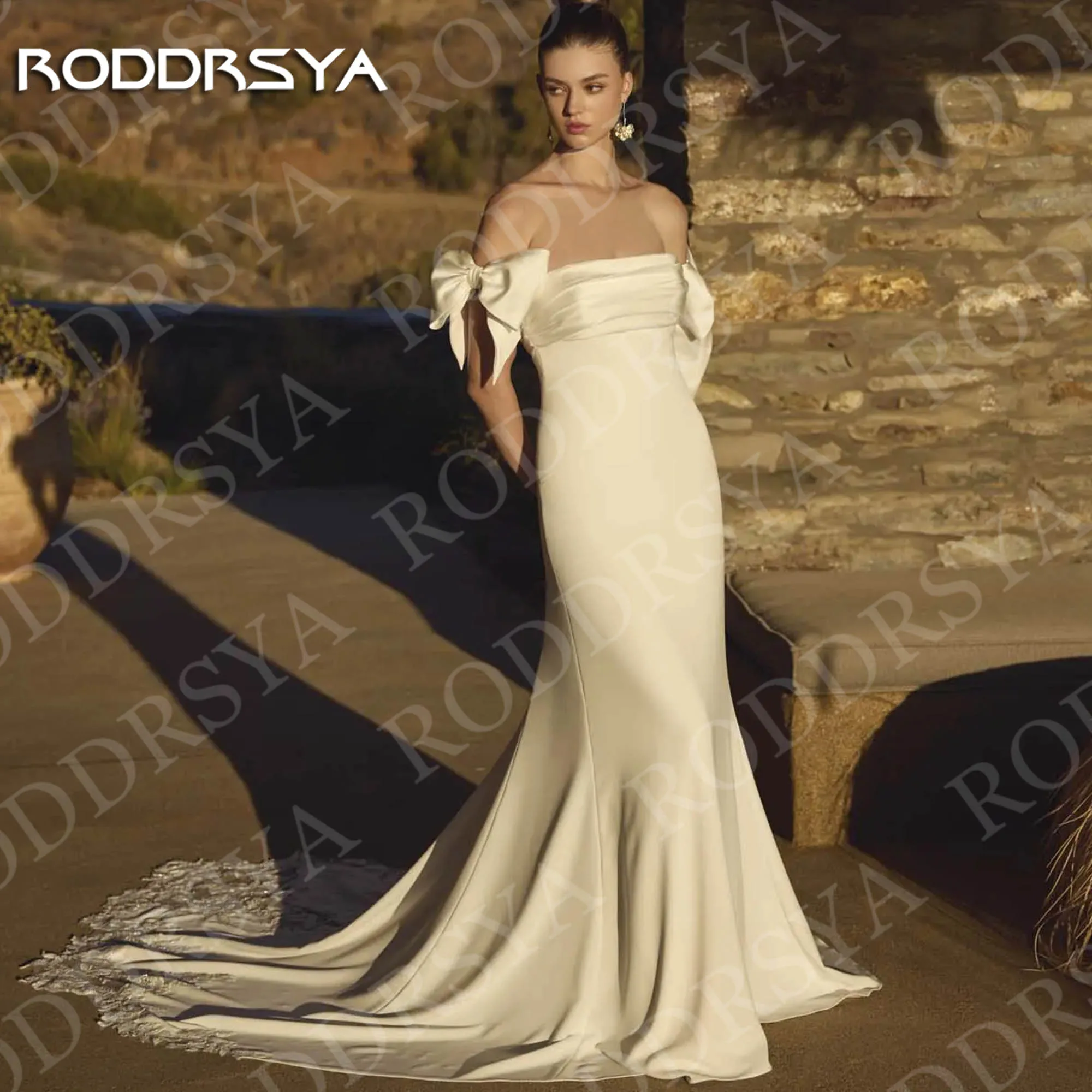 

RODDRSYA Mermaid Bow Off Shoulder Wedding Dresses 2025 Romantic Strapless Satin Bridal Gown Civil Customized robes de mariée
