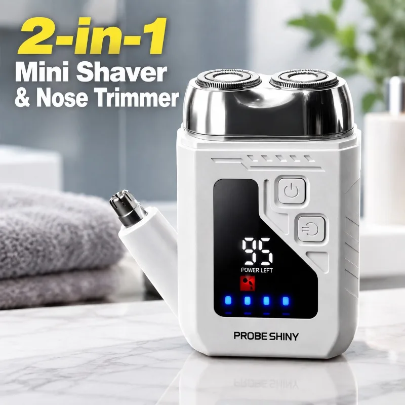 2-in-1シェーバー兼鼻毛カッター。小型で持ち運び可能な電動シェーバー。デュアルヘッドで、男性の髭を整えるのに最適。車内や旅行、アウトドアでの使用に。男性用フェイシャルグルーミング。