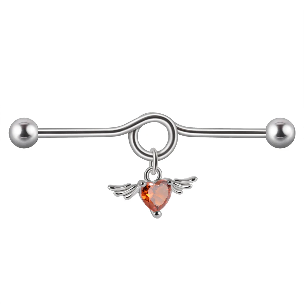 1PC Surgical Steel Heart Zircon Devil  Industrial Barbell Ring Earrings Straight Barbell Ear Cartilage Helix Piercing Jewelry