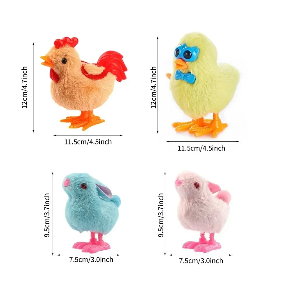 1PC Wind Up Chicken Cute Plush Toy Jumping Walking Hopping Cartoon Plush Chicken Clockwork Rabbit Walking Chick Baby Playing Toy