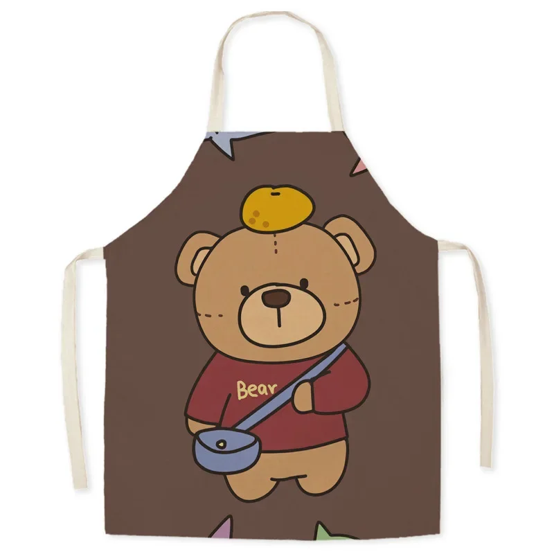 Cute Cartoon Fashion Barbecue Linen Aprons for Women Apron Kitchen Family Cooking Accessories Parent-child Wear Baking Tablier