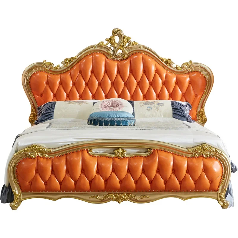 European double bed 1.8 solid wood carving flower European and American luxury gold court furniture master bedroom