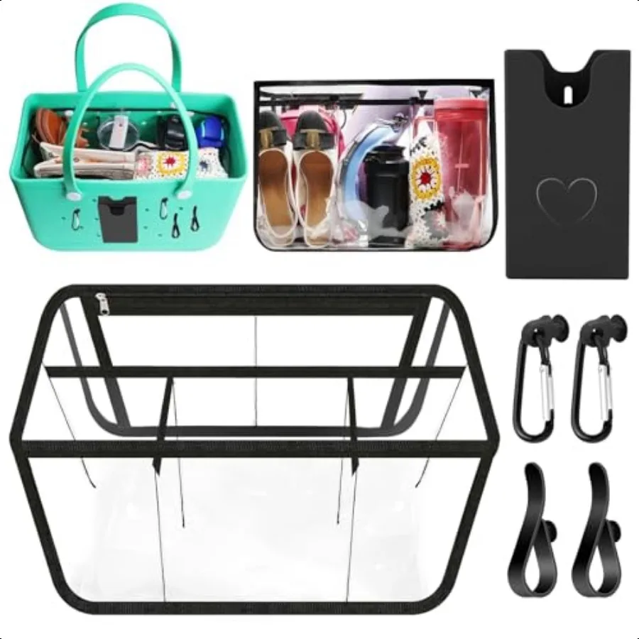 

6 PCS Beach Bag Organizer Accories for Bogg Bag X Large Storage Bag with Phone Holder and Hooks Carabiner Key Holder for Organi