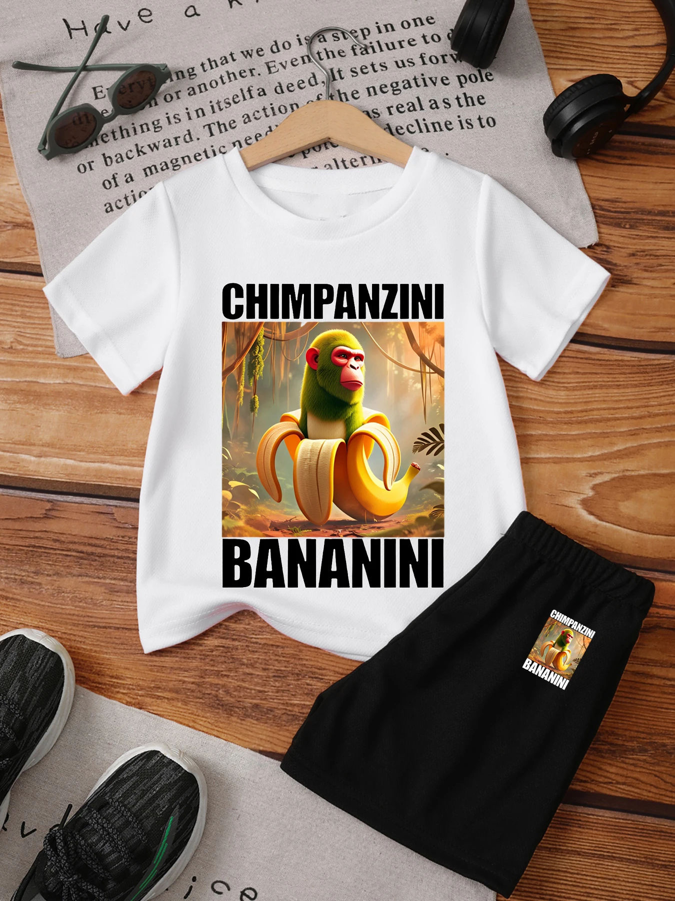 

Creative Design Monkey Banana Theme Series 3D Printed T-shirt Suits Summer Boys Girls Short Sleeve T-Shirt + Pants 2pcs Set