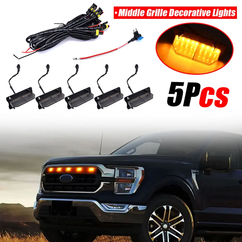 Car Accessories Front Grills Led Lights For Ford F150 F-150 XL XLT 2021 2022 2023 Led Lights Bar Grille Led Light Yellow Led