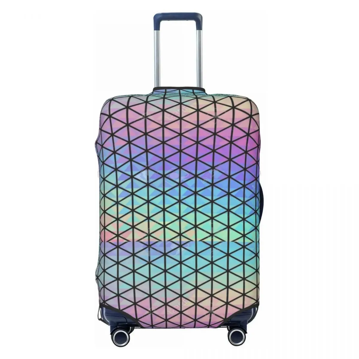 Geometric Holographic Suitcase Cover Holiday Triangle Geometric Rainbow Pattern Fun Luggage Case Travel Protection