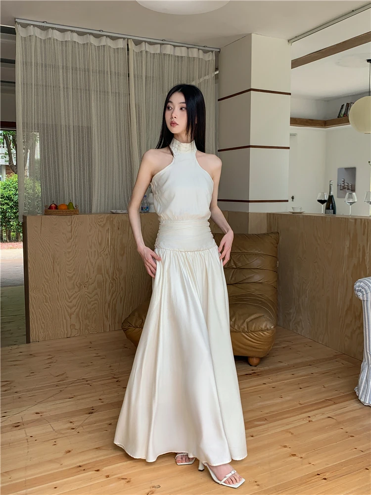 CHEERART Turtleneck Sleeveless White Long Luxury Dresses Women 2024 Chiffon Tunics Evening Elegant Maxi Ladies Dress