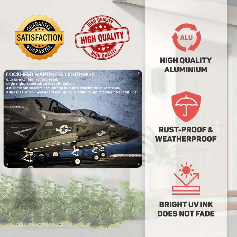 F-35 Lightning II Fighter Jets 3D Printed Texture Poster Personalized Wall Art Retro Metal Tin Signs for Decor Living Room Home