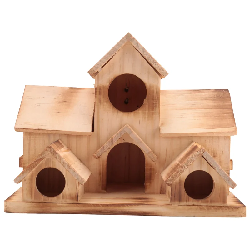 Y50A-Bird House بيوت الطيور الخشبية بيت الطيور خارج للتعليق الخارجي، 6 فتحات منزل الطيور الطبيعي المصنوع يدويًا