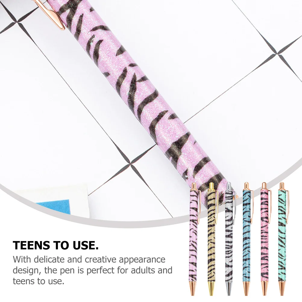 

6Pcs Creative Zebra Print Ballpoint Pens Press Action Writing Tool Ergonomic Plastic Body Non-Skid Grip Ideal for Everyday Use
