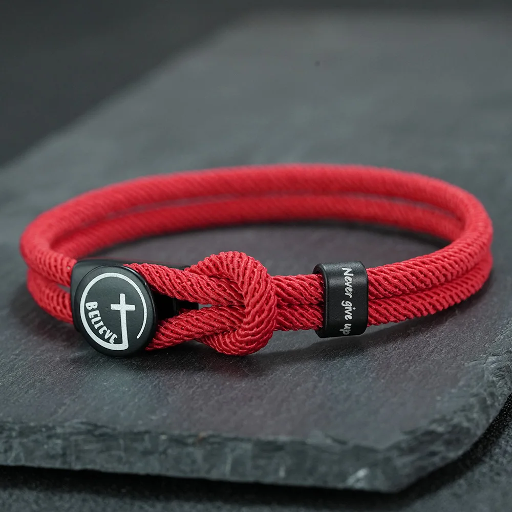 Fashion Men Cross Rope Bracelet Eco Friendly Material Charm Red Braided Cord Wristband Fashion Jewelry Religious Gift for Men