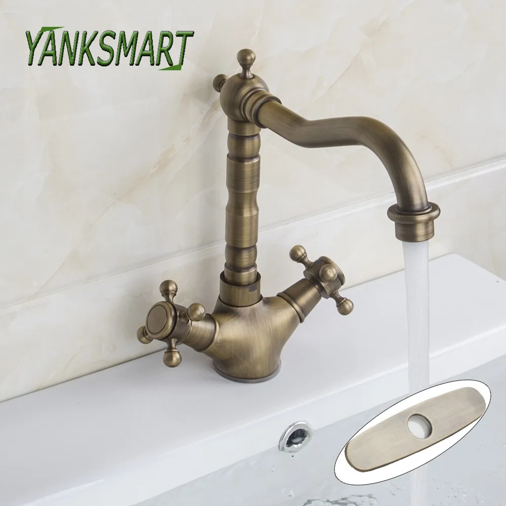 

YANKSMART Bathroom Faucet Dual Cross Handles 360 Swivel Faucets Deck Mounted Basin Sink Hot and Cold Tap Vanity Mixer Water Taps