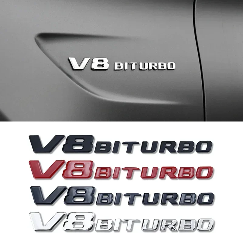 1 Uds ABS V8 BITURBO letra Logo coche guardabarros lateral emblema insignia pegatina para C63S C63 E63 CLS63 V8 Biturbo accesorios adhesivos