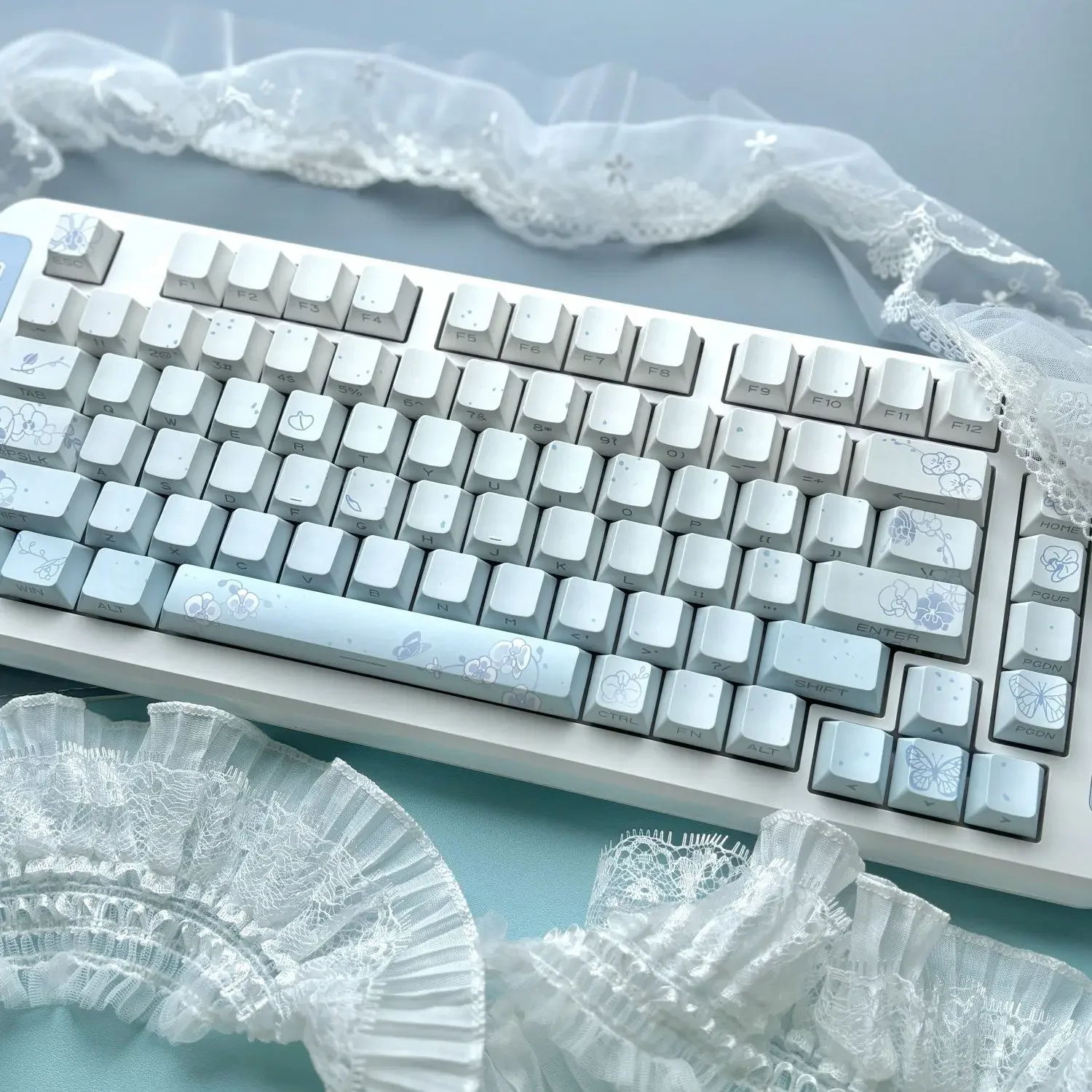 Gradual change side engraved transparent keycap Guofeng original height PBT mechanical keyboard