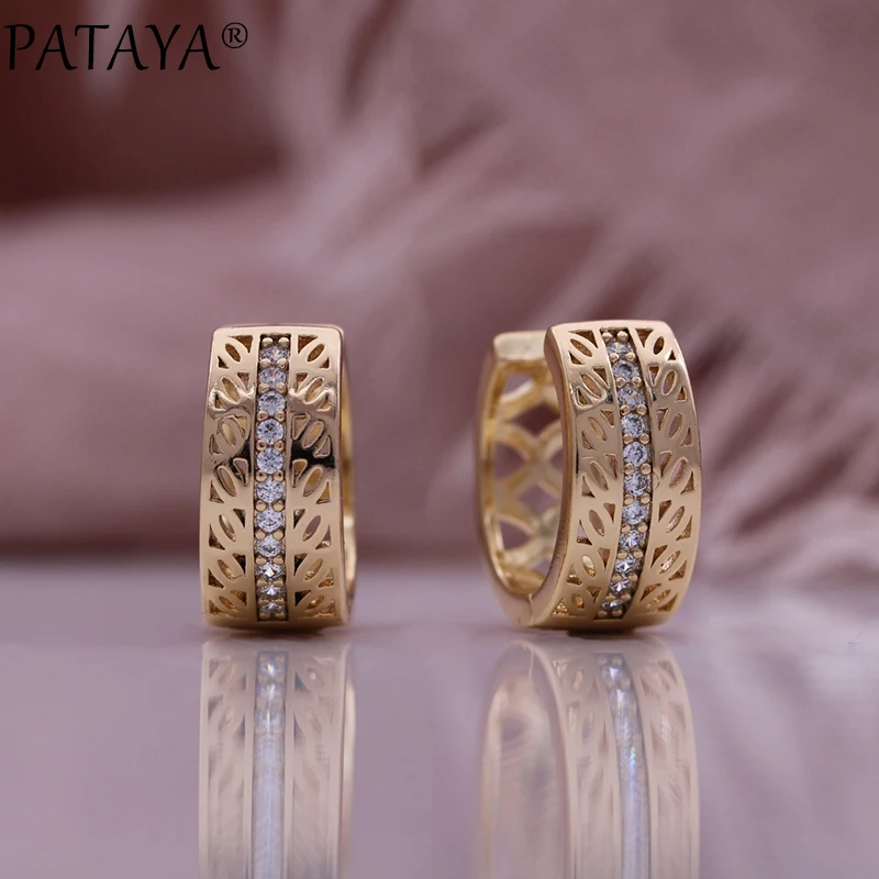 PATAYA 2024 New Micro wax inlay Zircon Circle Earrings 585 Rose Gold Color Women Creative Fashion Jewelry Metal Earrings