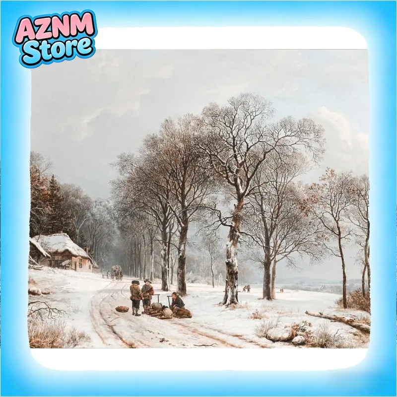 (1pc frameless)Winter Retro Forest Wooden House Snow Mountain Glacier Sunset Scenery Poster Canvas Paintings Wall Art Picture