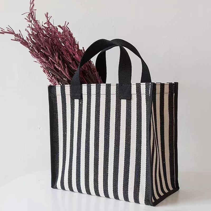 Reusable Canvas Tote for Women, Casual Beach Handbags, Shoulder Bags, Stripe Design, Travel Shopper Tote, Shopping Bag,