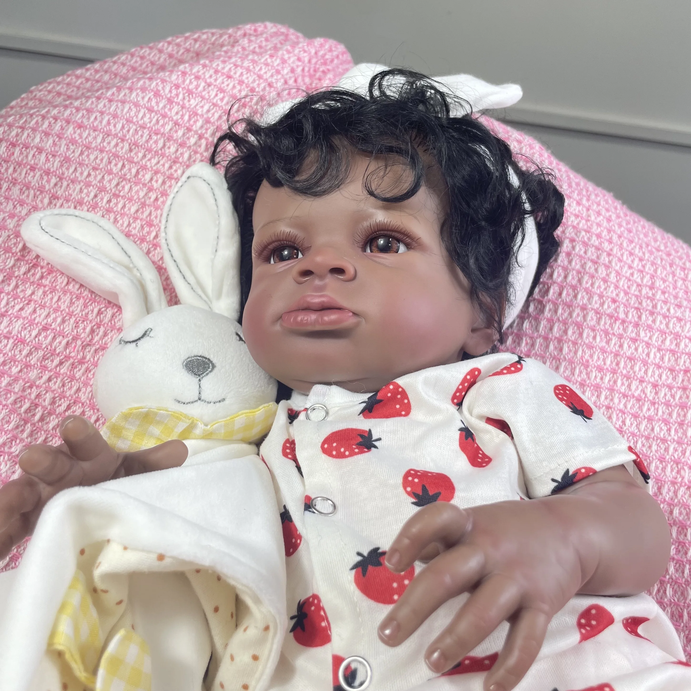 

20 inch Finished Reborn Dolls Lanny Dark Skin Girl African American Cute Newborn Doll Christmas Toy Gift For Girls