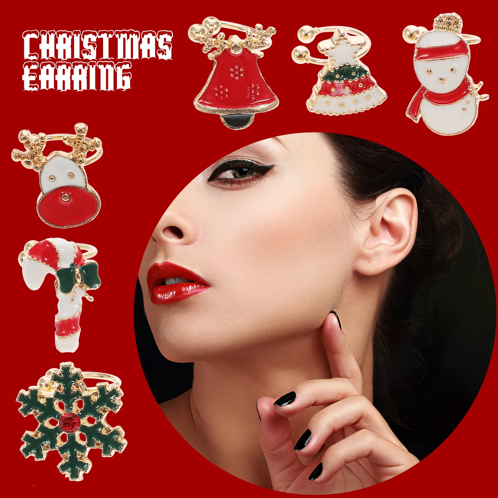 

6Pcs Christmas Ear Cuff Festival Theme Cartoon Pattern Fashion Earrings Party Holiday Gift Ear Decor Christmas Earring