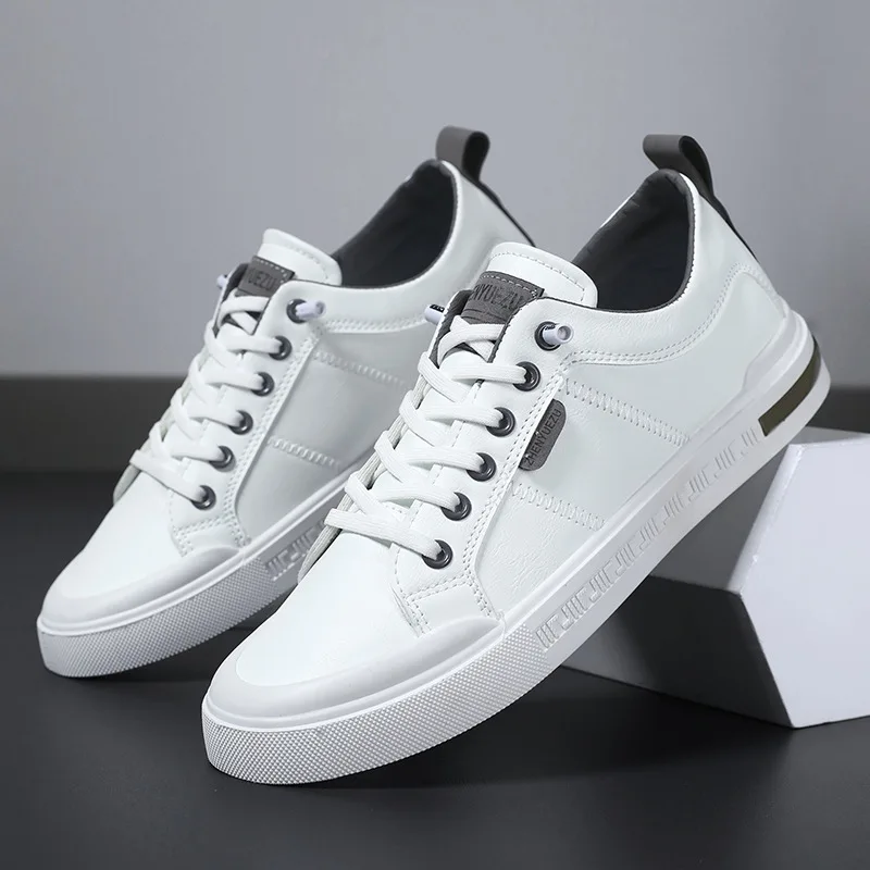 New trendy and versatile leather board shoe soft soled casual sports shoes men's white shoes