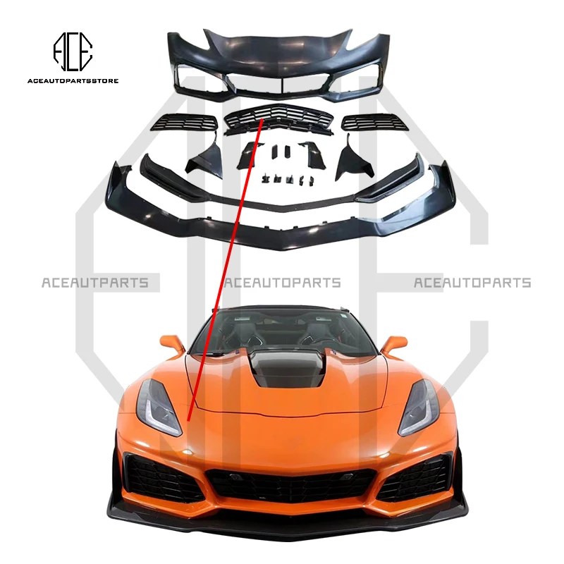 

Для Corvette C7 ZR1 передний бампер передняя губа ретрофизированный комплект кузова для Corvette C7 2014-2019 полипропиленовый пластик