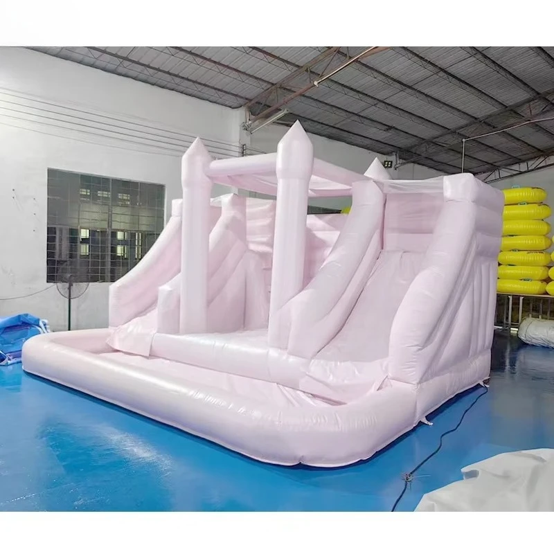 

Pastel White PVC Inflatable Bounce House with Ball Pit Jump Castle Double Slide Inflatable Combination Children's Trampoline