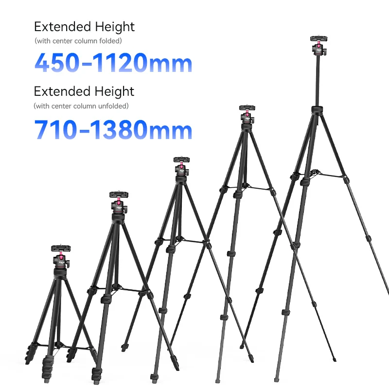 Ulanzi TT51 Draagbare Statief Universele Camera Telefoon Lichtgewicht Stand 450-1380mm Statief met Floding Telefoon Clip