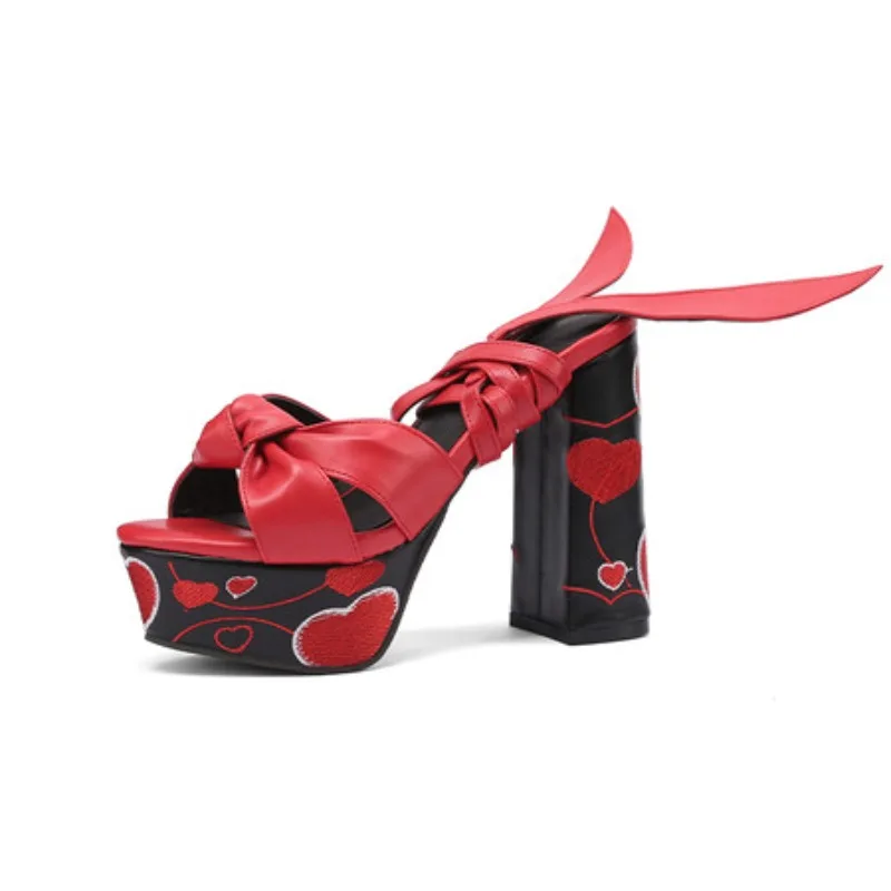 Women's Embroidery Lace up Sandals Platform Chunky Heels Shoes Summer Peep Toe Ankle Strap Party Shoes Sandalia Feminina view 6