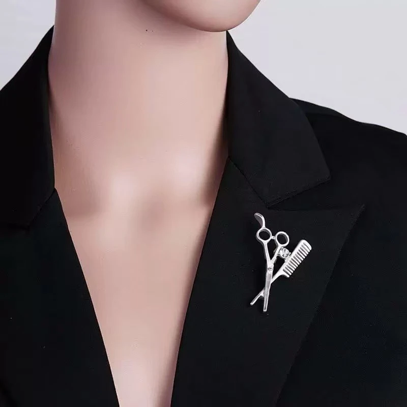Hot New Fashion Comb Scissors Barber Tools Corsage Brooch Pin Fashion Style Brooch Collar Pin Women And Men Jewelry 2026 Bijoux
