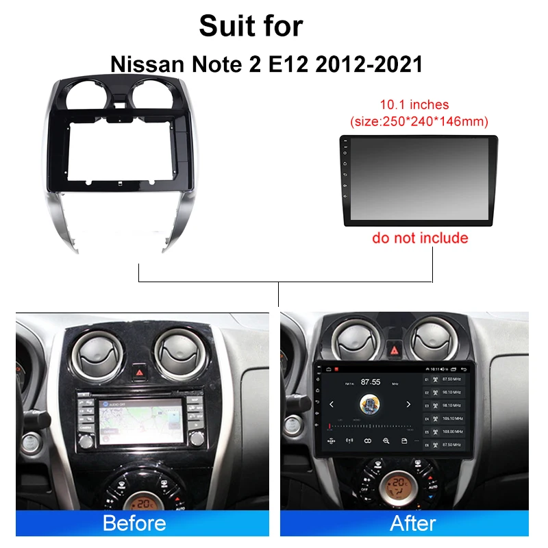 Car Radio Fascias Frame For Nissan Note 2 E12 2012-2021 10.1''  2DIN Stereo Panel Harness Power Cable Adapter Canbus Decoder