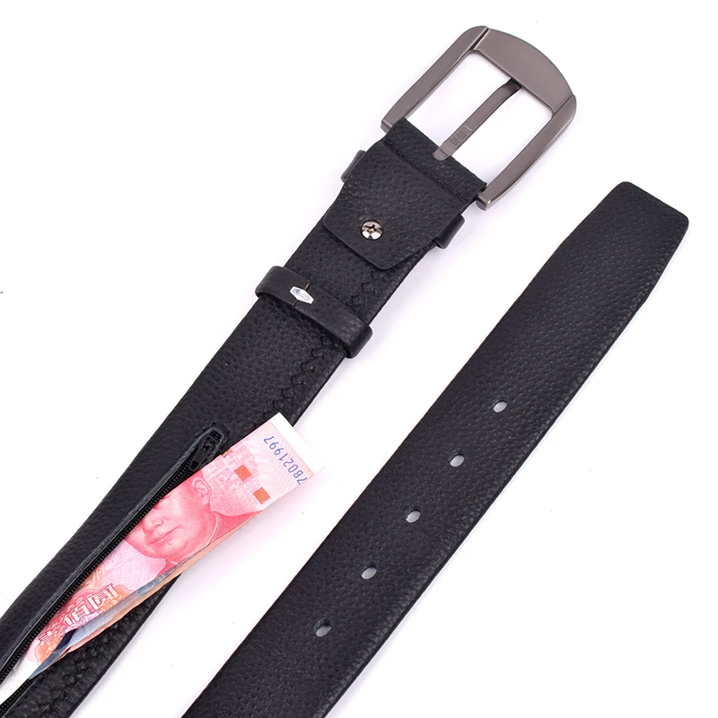 Genuine Leather Zipper Hidden Cash Belt Travel Anti Theft Belt Pin Buckle Belt Waist Pack Outdoor Cash Secret Pocket Wallet