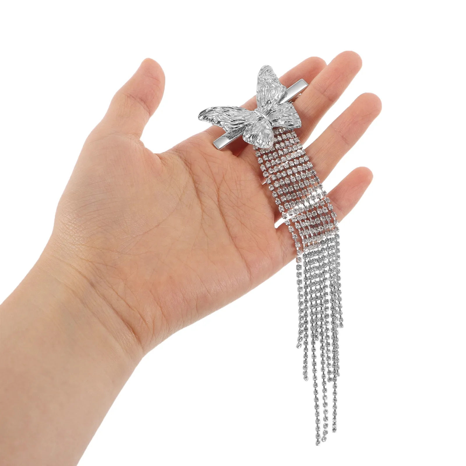 

2Pcs Butterfly Water Drill Hair Accessories Silver Tassel Clips Cute Barrettes Wedding Prom Birthday Hairpin for Women Girls