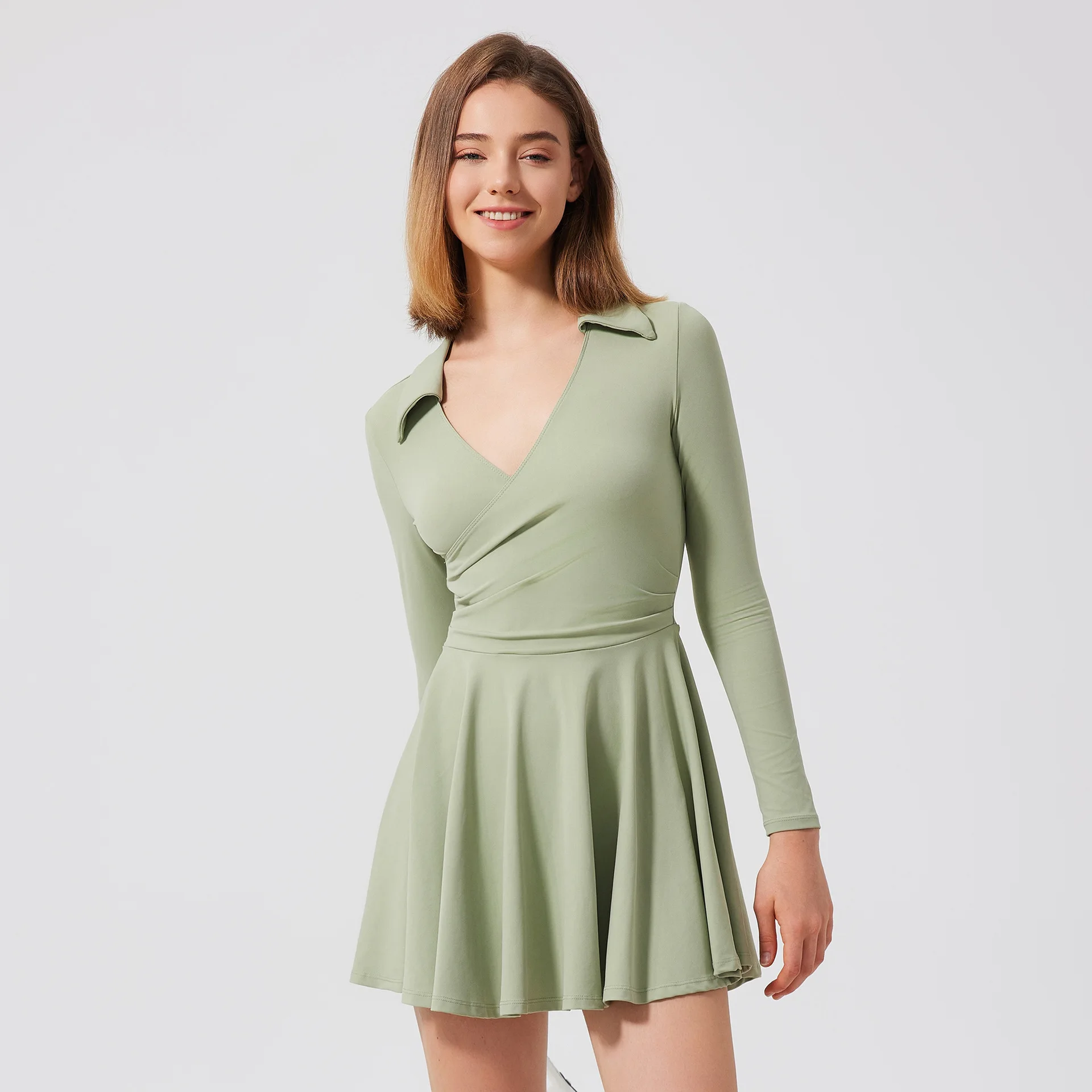 Vestido de tenis para mujer, vestido de verano 2 en 1 de Color sólido para gimnasio y Yoga, falda transpirable de secado rápido para correr, ropa deportiva para entrenamiento y Golf