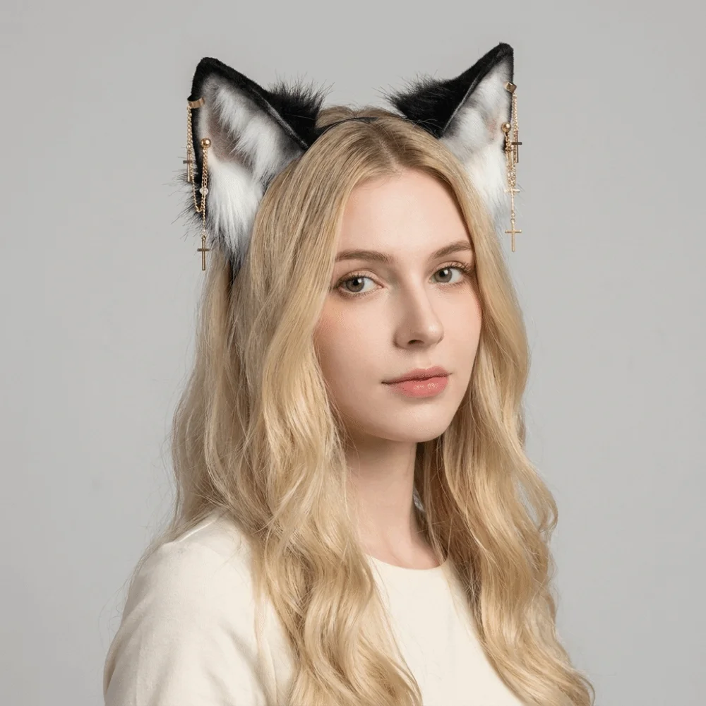 Practical Bat Beast Ears Headband Furry Faux Furs Lolita Ears Headwear Realistic Reusable Cosplay Headband Stage