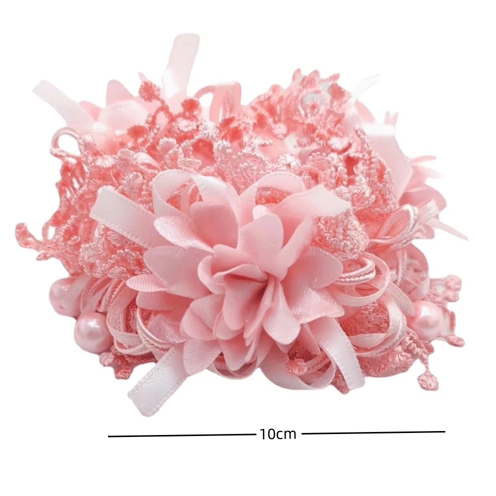 Blumen-Haarband Rosen-Scrunchies Eleganter Haargummi mit Spitzendesign Einfarbige Haaraccessoires – Detail 3