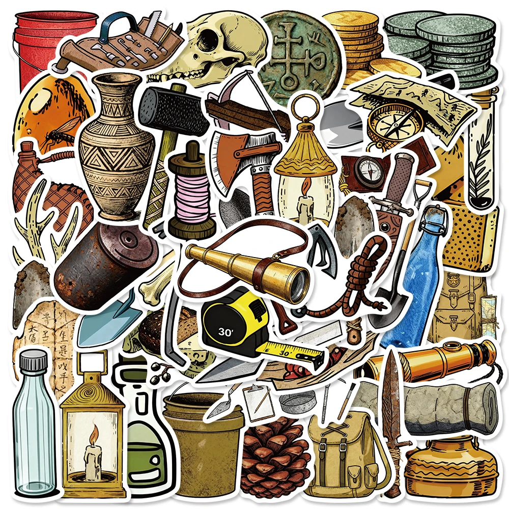 

50 шт. ретро-наклеек для кемпинга в стиле археологии, креативные забавные стикеры для ноутбуков, багажа, рюкзаков, наклейки-этикетки, подарок для путешествий на природу