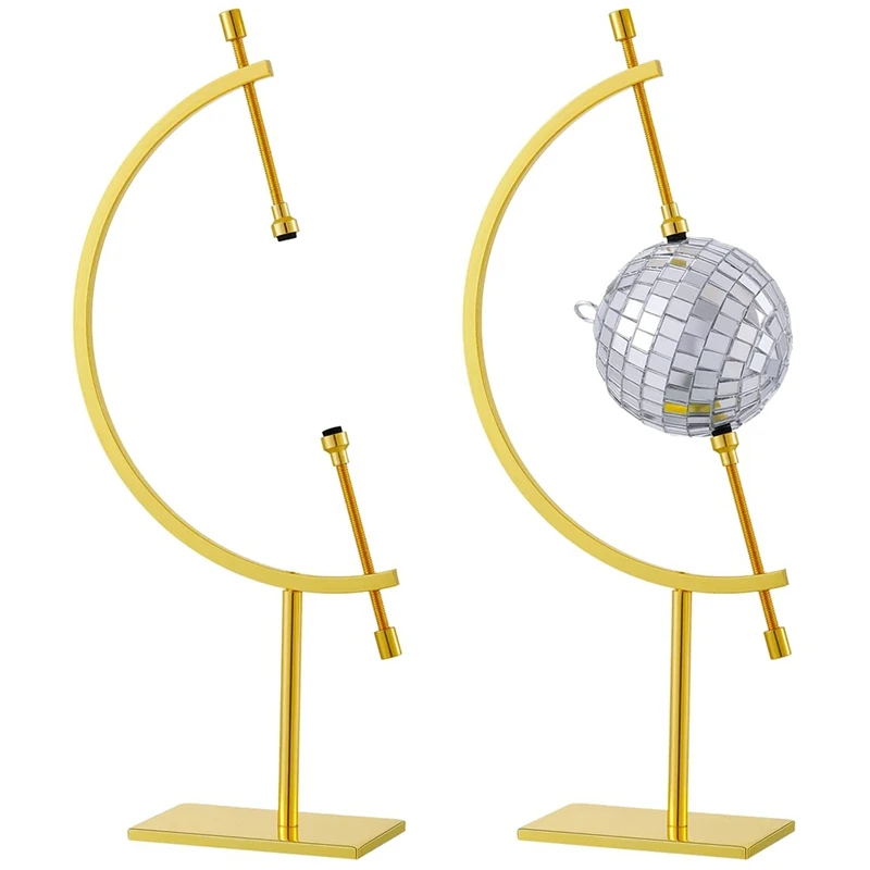 2Piece Golden Toned Sphere Holder Metal Caliper Stand Caliper Style Crystal Display Stand For Mineral Ornament