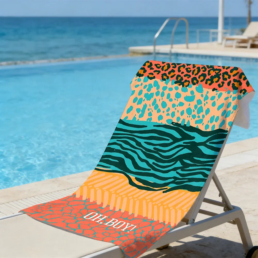 Abstract Leopard & Wave Beach Towel – Oversized Quick Dry Sand Free with 