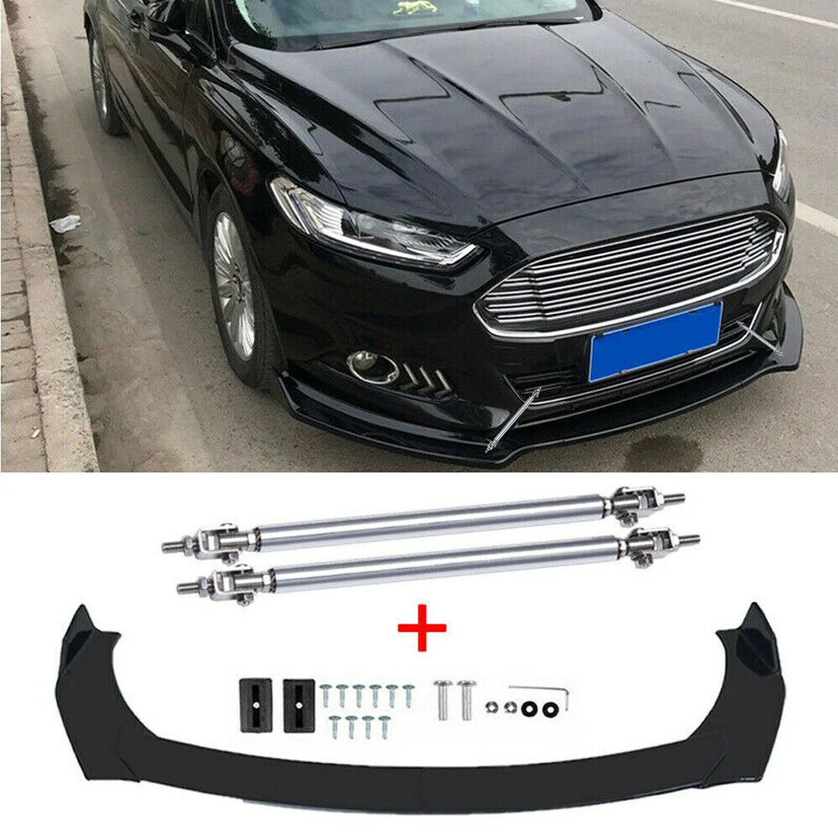 Universal Front Bumper Lip For Ford Focus II III Fusion Fiesta  w/ Support Rod Side Spoiler Splitter Body Kit Car Accessories