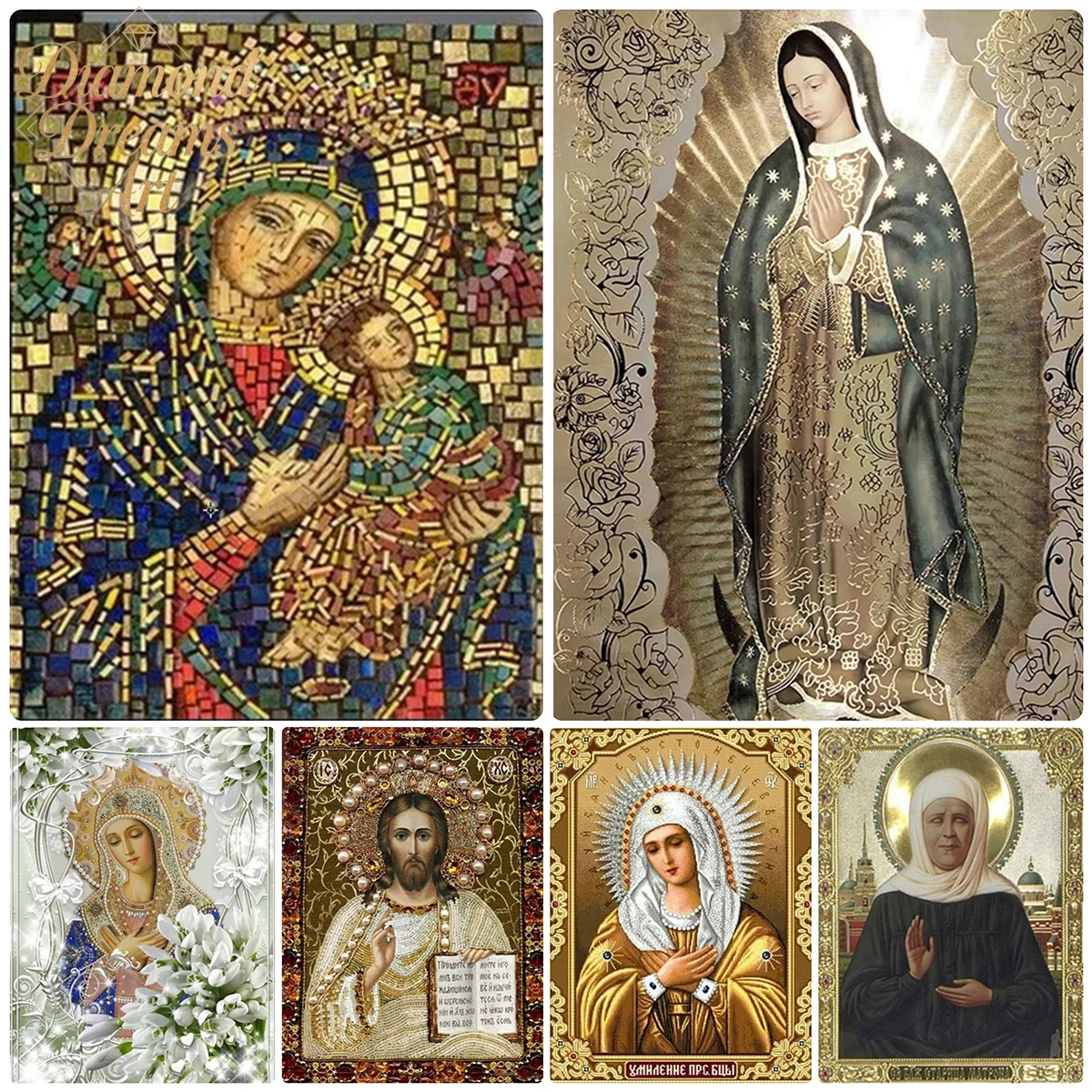 Frameless,Our Lady of Guadalupe 5D DIY Diamond Painting Jesus Christ Cross Stitch Kit Virgin Diamond Mosaic Religion Embroidery