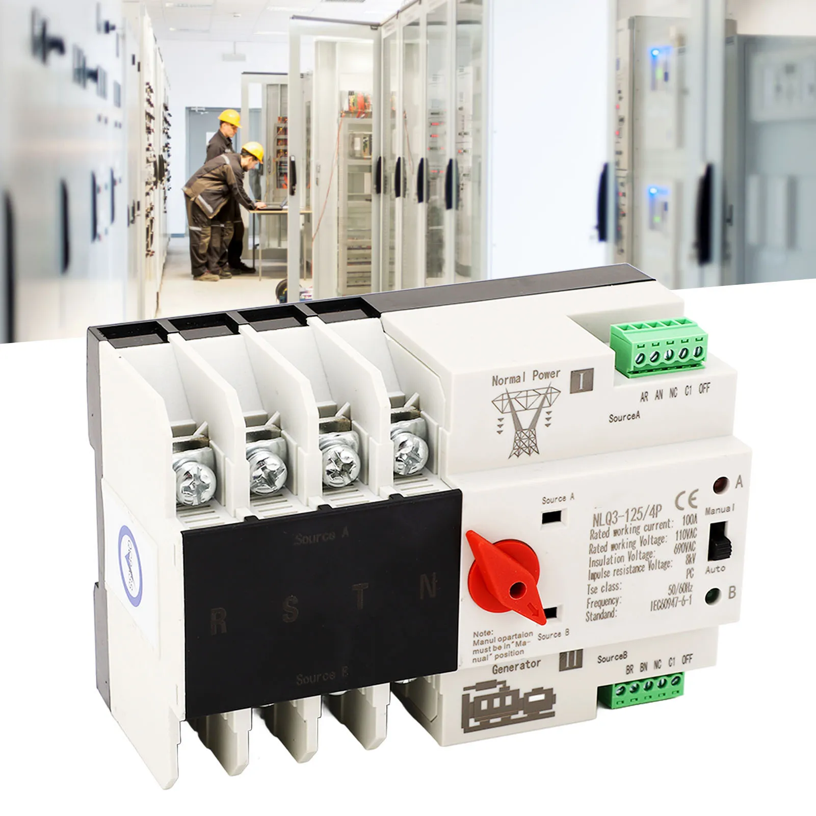 

100A AC110V Dual Power Automatic Transfer Switch 4P Rail Mounted Generator Changeover Switch