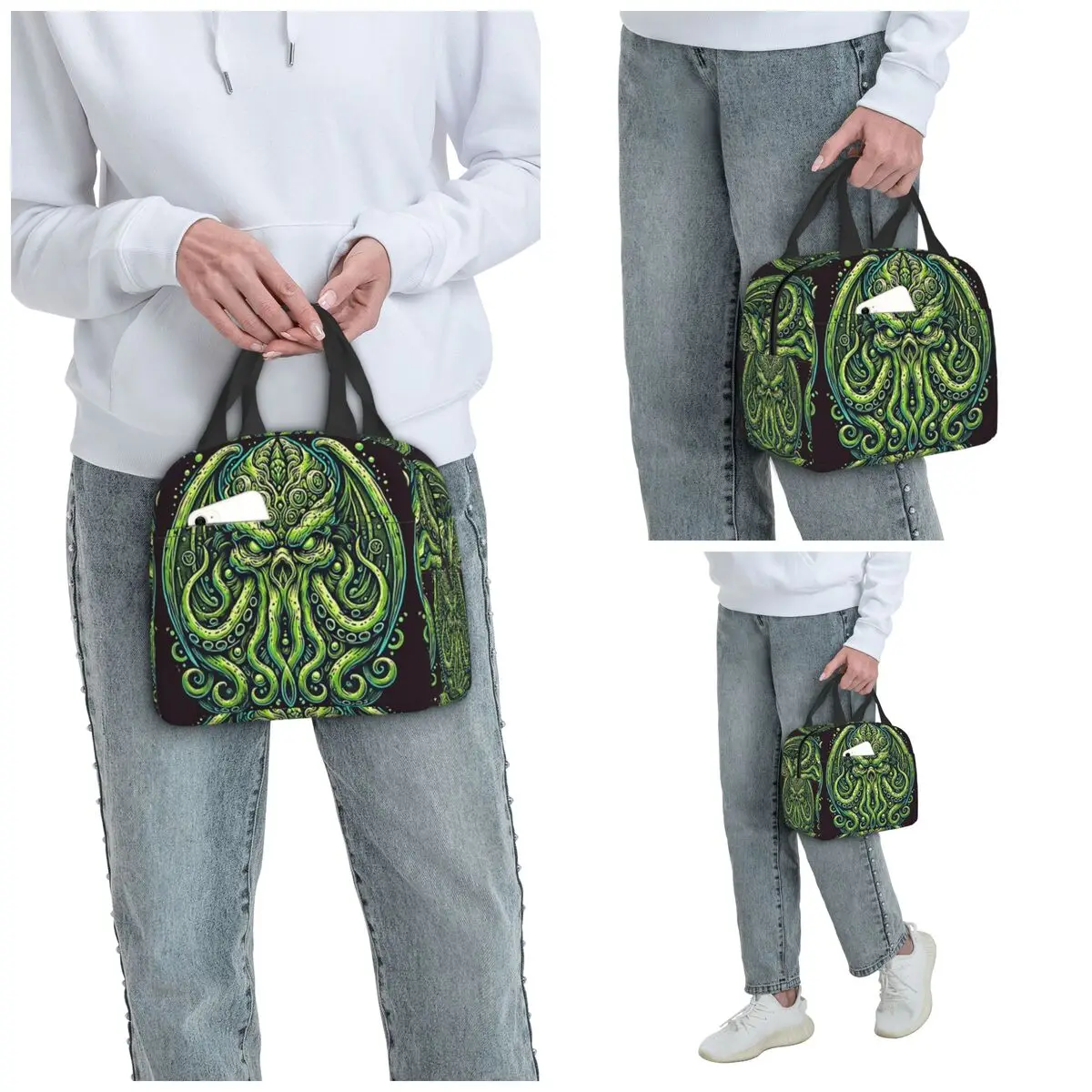 Green Cthulhu Octopus With Tentacles And Teeth Insulated Lunch Bag for Women Office Cooler Thermal Food Box Tote Lunch Boxes