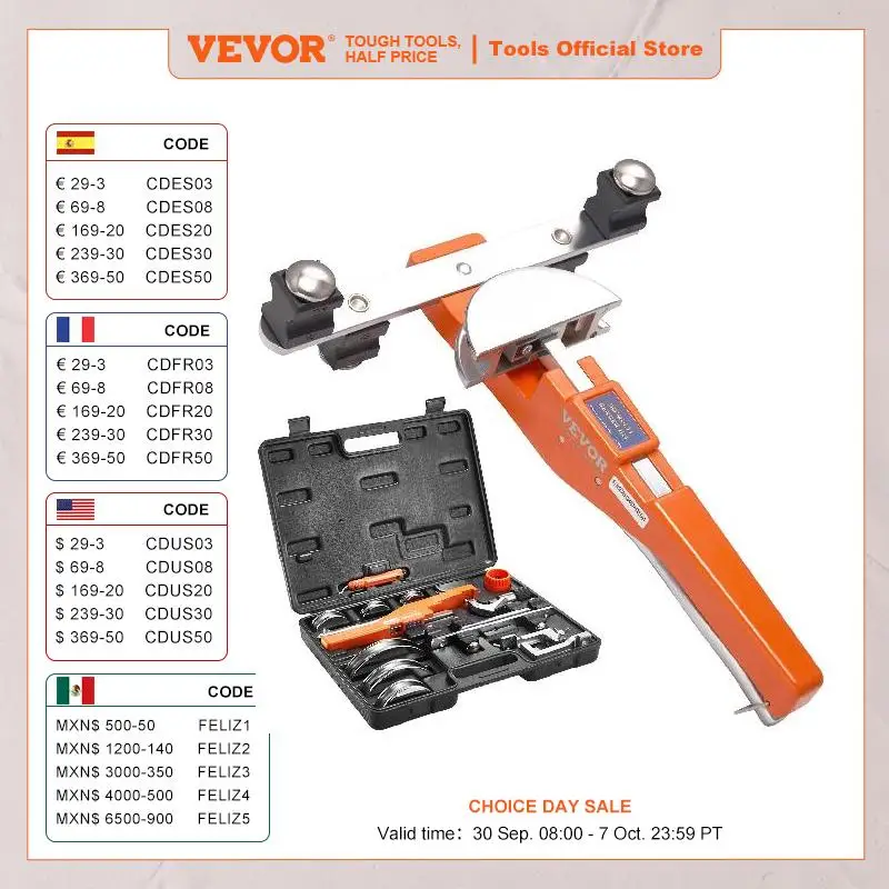 Giętarka do rur rurowe z rurą VEVOR zapadkowe narzędzia do gięcia z 7 matryc obcinak do rur do naprawy lodówki klimatyzacyjnej