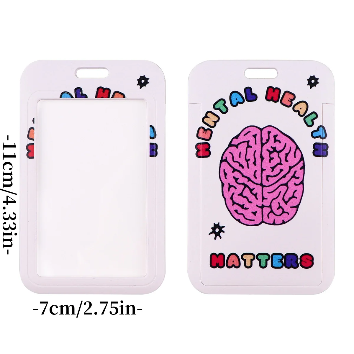 Portachiavi con cordino per la consapevolezza della salute mentale - Design colorato del cervello dei cartoni animati, con la parola "Mentale"