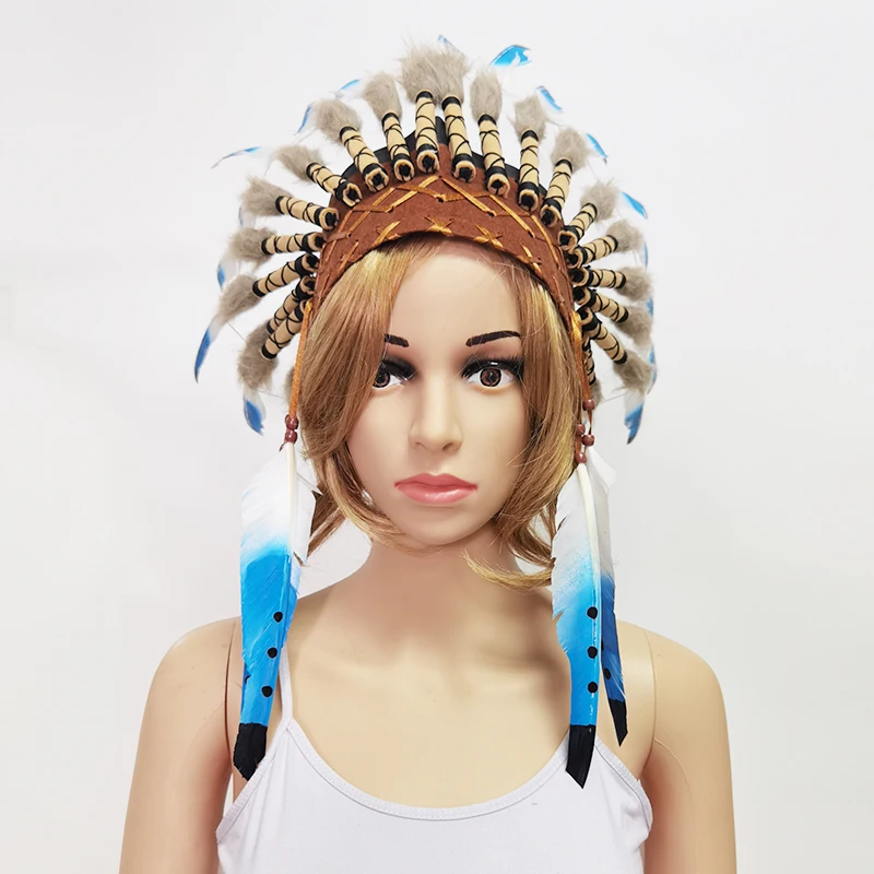 Indian Feather Headwear Halloween Party Cosplay American Native Indian Feather Headdress Photography Prop Headband Headpiece