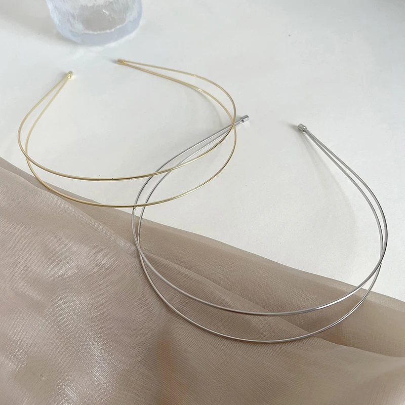 Simple Thin Hair Hoop Metal Headbands Double Root Head Hoop Retro Gold Silver Hairband Headwear Headdress Women Hair Accessories