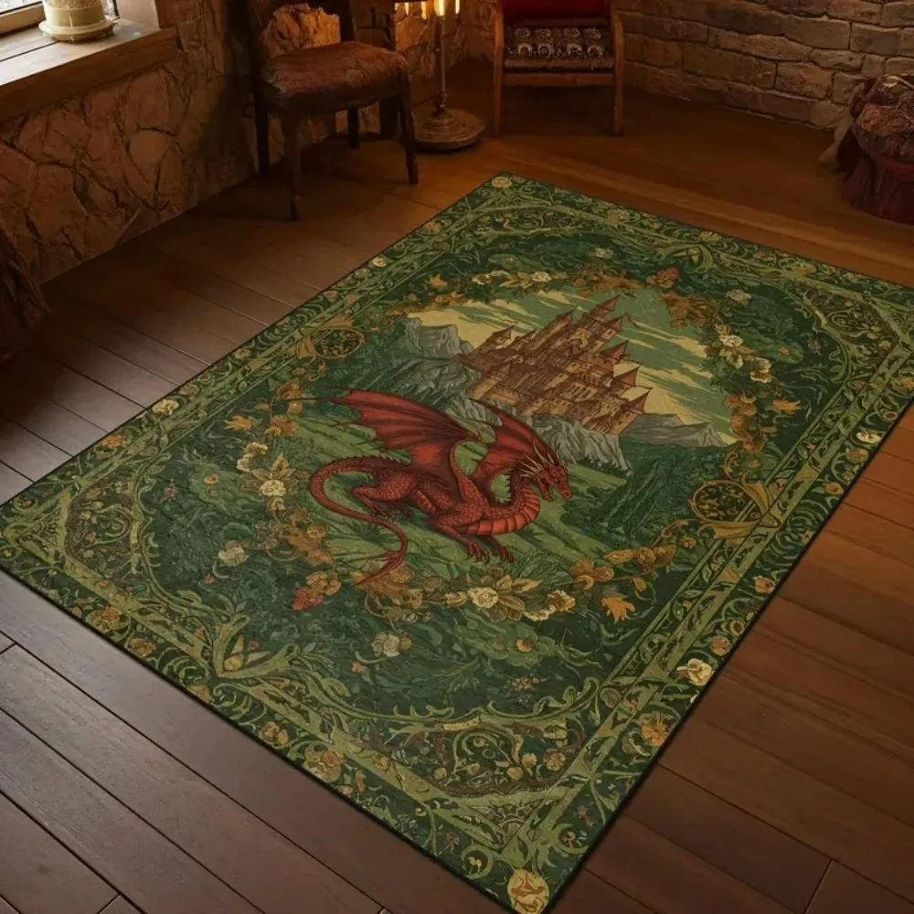 Retro Dark Color Knight Sword and Dragon Carpet Medieval Carpet Renaissance Theme Rug Living Room Bedroom Sofa Rug Home Decor