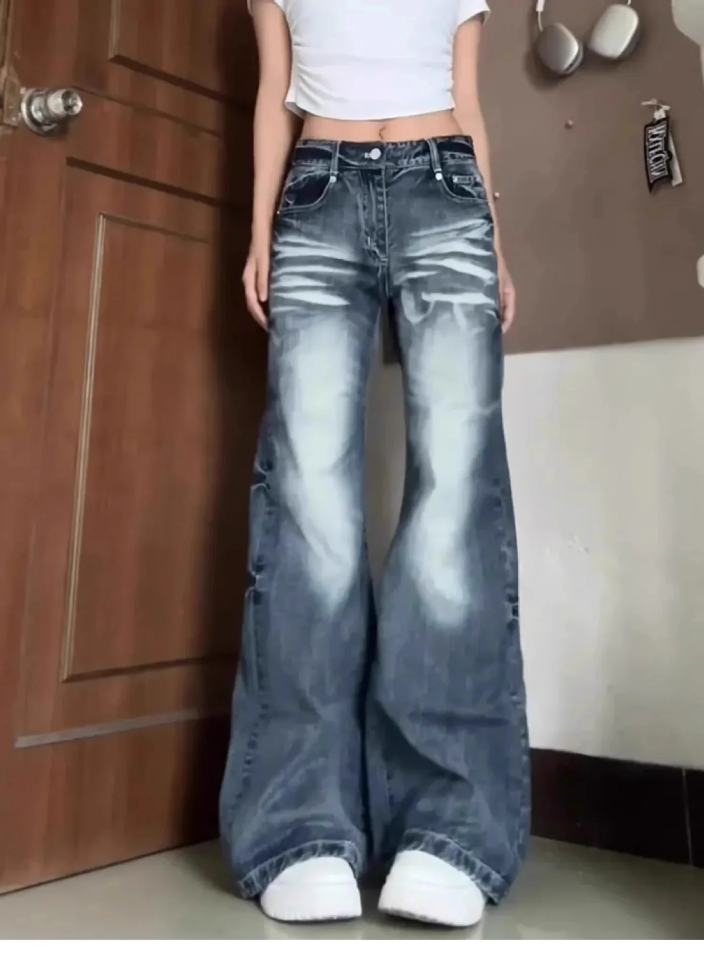 

Винтажные джинсы с высокой талией и широкими штанинами, модель 2026 года, женские, весна-осень, новые, в стиле High Street, прямые брюки свободного кроя