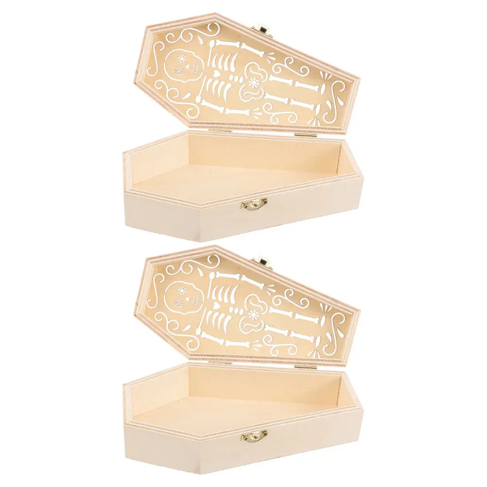 2 unidades de cajas de ataúd de Halloween, mini ataúdes de madera para guardar dulces, joyas y recuerdos, ideales como detalles para fiestas góticas y para una decoración espeluznante.
