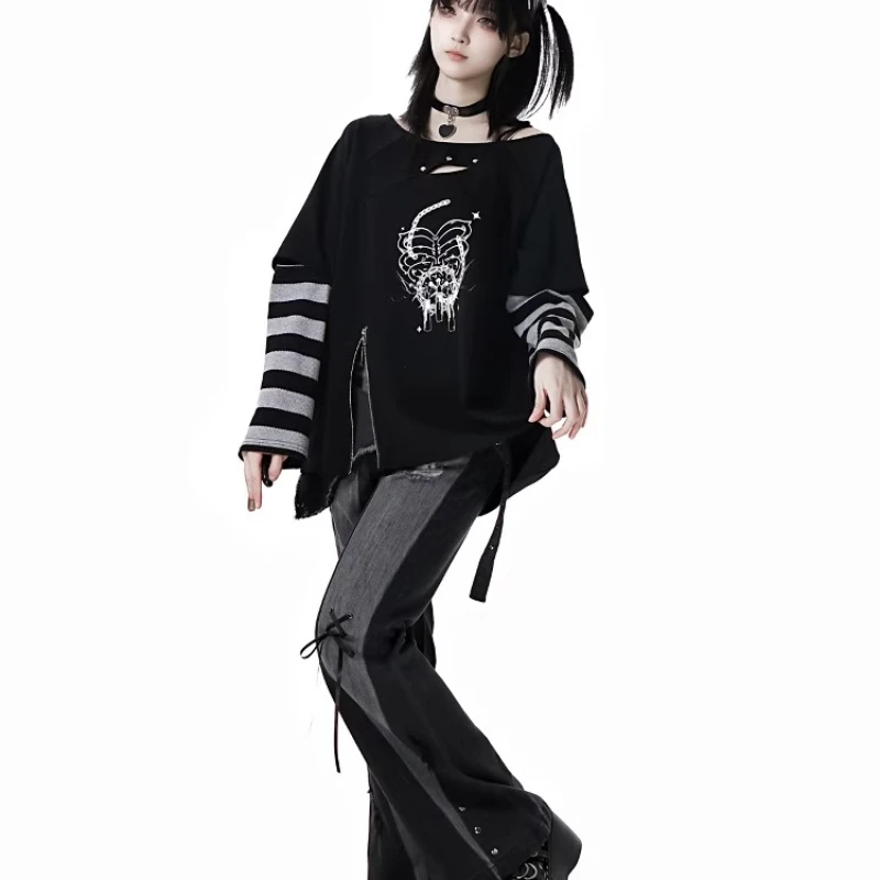 2025 Summer New American Retro Style High-waisted Denim Pants Slim Fit Strap Splicing Irregular Waist Seal Jeans Women's Clothes